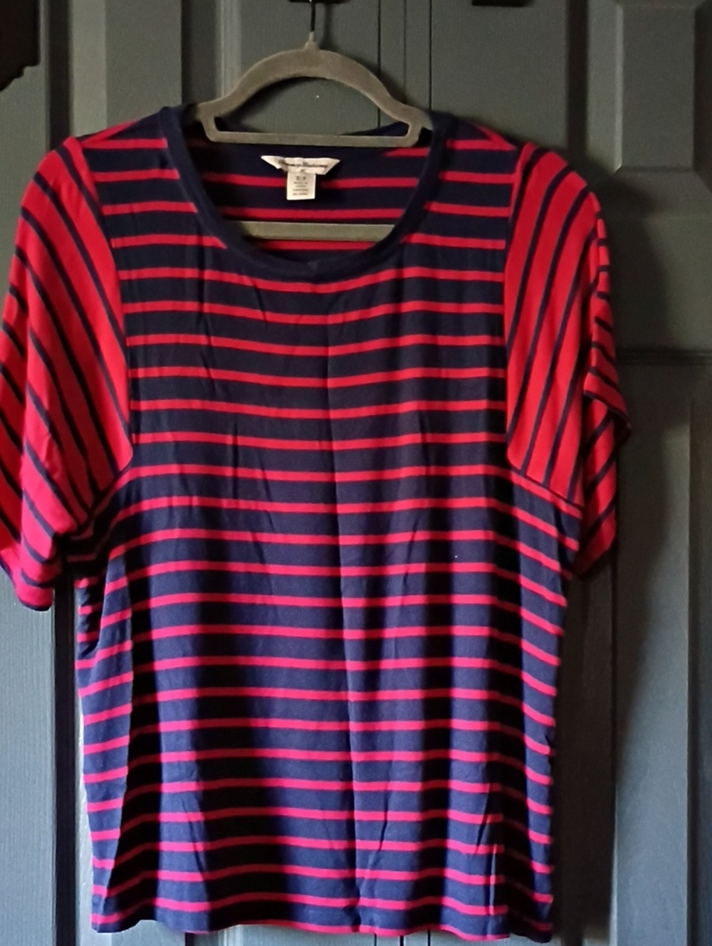 Tommy Bahama Navy and Red Striped Short-Sleeve Crewneck